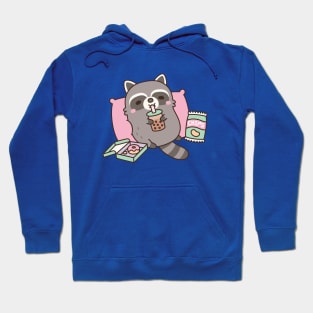 Cute Raccoon Chilling With Boba Tea And Snacks Hoodie